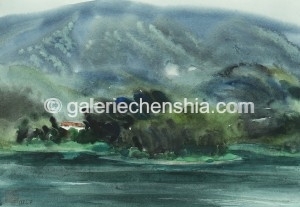 Bai Tongxu  白统绪  A Sketch of Lushui Reservoir  陆水水库速写    Watercolor on Paper  纸本水彩   1983年   26.5 x 38 cm_副本