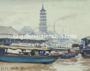 Bai Tongxu  白统绪  An Qing Pogoda  安庆宝塔  Watercolor on Paper  纸本水彩  1963年   17 x 21.3 cm_副本