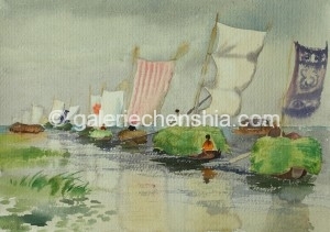 Bai Tongxu  白统绪  Busy Transporting Hay  运草忙  Watercolor on Paper  纸本水彩   1984年   31 x 44 cm_副本