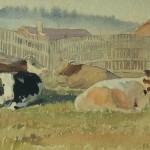 Bai Tongxu 白统绪  Cattle Farm on Campus II  校园里的养牛场二    Watercolor on Paper  纸本水彩   1956年   25.2 x 18.6 cm_副本