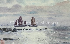 Bai Tongxu  白统绪  Direct light from the Sea  逆光的海    Watercolor on Paper  纸本水彩   1962年   18.8 x 29 cm_副本