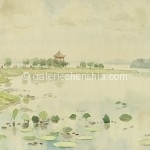 Bai Tongxu  白统绪  East Lake Scenery  东湖小景  Watercolor on Paper  纸本水彩    1958年   17.5 x 26.4 cm_副本