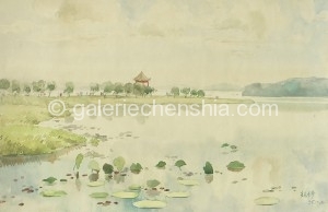 Bai Tongxu  白统绪  East Lake Scenery  东湖小景  Watercolor on Paper  纸本水彩    1958年   17.5 x 26.4 cm_副本