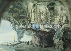 Bai Tongxu  白统绪  Huanzhu Cave in Fuboshan, Guilin  桂林洑波山还珠洞  Watercolor on Paper  纸本水彩      1982年   39.4 x 54 cm_副本