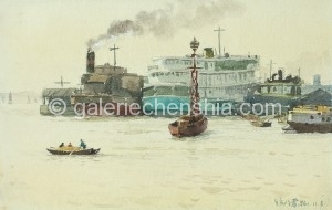 Bai Tongxu  白统绪  Huge Ship on the River  江上的大船    Watercolor on Paper  纸本水彩   1961年   18.5 x 28.5 cm_副本