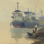 Bai Tongxu  白统绪  Morning Mist at Han River  汉水晨雾   Watercolor on Paper  纸本水彩    1961年   19.5 x 27 cm_副本