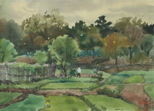 Bai Tongxu  白统绪  Naozhou Countryside  硇洲田园     Watercolor on Paper  纸本水彩   1961年   19.4 x 27 cm_副本