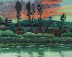Bai Tongxu  白统绪  Riverbank  河畔    Watercolor on Paper  纸本水彩    1960年   19.1 x 14.7 cm_副本