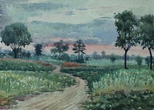 Bai Tongxu  白统绪  Sesame Field at Bailou  白楼的芝麻地  Watercolor on Paper  纸本水彩  1957年   26.7 x 19.5 cm_副本
