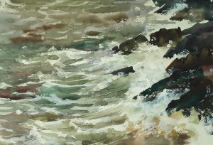 Bai Tongxu  白统绪  Sound of the Waves  涛音    Watercolor on Paper  纸本水彩   1981年   27.3 x 39 cm_副本