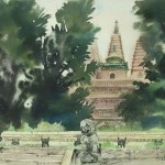 Bai Tongxu  白统绪  The Corner of a Beijing Temple  北京寺庙一角  Watercolor on Paper  纸本水彩  1988年   54.5 x 39.6 cm_副本
