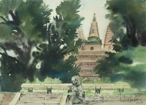 Bai Tongxu  白统绪  The Corner of a Beijing Temple  北京寺庙一角  Watercolor on Paper  纸本水彩  1988年   54.5 x 39.6 cm_副本