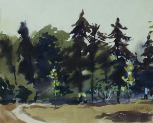 Bai Tongxu  白统绪  The Forest  林间    Watercolor on Paper  纸本水彩   1960年   16.6 x 13.6 cm_副本