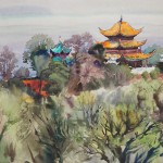 Bai Tongxu 白统绪， Yueyang Tower 岳阳楼，Watercolor on Paper 纸本水彩，38.6 x 54.1 cm, 1982_副本