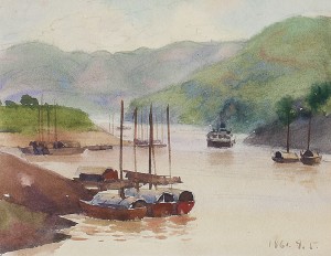 Bai Tongxu 白统绪，A Corner of Xiling Gorge 西陵峡一角，Watercolor on Paper 纸本水彩，14.4 x 18.7 cm, 1961_副本
