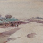 Bai Tongxu 白统绪，A Group of Cattle Along the Riverbank 河滩牛群,Watercolor on Paper 纸本水彩，18.8 x 29 cm, 1958_副本