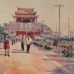 Bai Tongxu 白统绪，Ancient Pavilion in Kaifeng 开封古龙亭，Watercolor on Paper 纸本水彩，28.6 x 37.7 cm, 1954_副本
