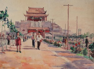 Bai Tongxu 白统绪，Ancient Pavilion in Kaifeng 开封古龙亭，Watercolor on Paper 纸本水彩，28.6 x 37.7 cm, 1954_副本