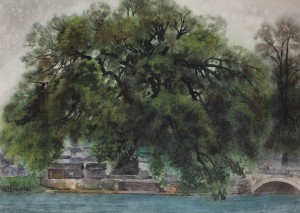 Bai Tongxu 白统绪，Beautiful View After the Rain 雨霁，Watercolor on Paper 纸本水彩，39.5 x 55.7 cm, 1992_副本