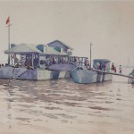 Bai Tongxu 白统绪，Ferry Terminal of Wuchang 武昌轮渡码头，Watercolor on Paper 纸本水彩，37.3 x 26.2 cm, 1960_副本