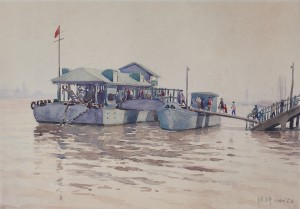 Bai Tongxu 白统绪，Ferry Terminal of Wuchang 武昌轮渡码头，Watercolor on Paper 纸本水彩，37.3 x 26.2 cm, 1960_副本