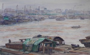 Bai Tongxu 白统绪，Han River Scenery 汉水风光，Watercolor on Paper 纸本水彩，33 x 53.8 cm, 1963_副本