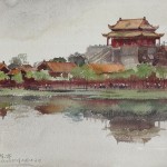 Bai Tongxu 白统绪，Life Painting Ancient Pavilion Garden 龙亭公园速写，Watercolor on Paper 纸本水彩，31.2 x 43 cm,1983_副本