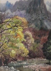 Bai Tongxu 白统绪，Mount Myogi Stream 妙義山溪流，Watercolor on Paper 纸本水彩，51.7 x 37.5 cm, 1991_副本