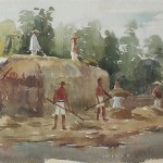 Bai Tongxu 白统绪，The Thrashing Field 打麦场上，Watercolor on Paper 纸本水彩，18.8 x 29.1 cm, 1957_副本