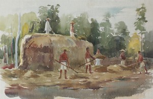 Bai Tongxu 白统绪，The Thrashing Field 打麦场上，Watercolor on Paper 纸本水彩，18.8 x 29.1 cm, 1957_副本