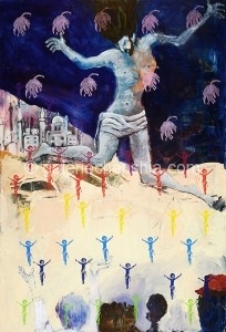 Beezy Bailey 比兹.贝利，Dancing Jesus 舞动耶稣，Oil, Enamel on Canvas 布油彩搪瓷，145 x 80 cm, 2009_副本