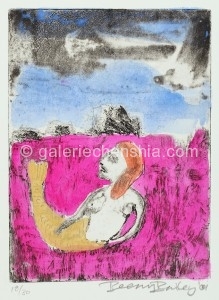 Beezy Bailey 比兹.贝利，Mermaid in Pink 粉红美人鱼，Hand Coloured Etching 手绘彩色蚀刻，39.5 x 28 cm, 2001_副本
