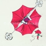 Beezy Bailey 比兹.贝利，Pink Umbrella 粉伞，Angle Grinder on Masonite Print 角向磨光机上索尼特打印，110 x 107 cm, 1999_副本