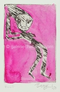 Beezy Bailey 比兹.贝利，Rain Man (Pink) 雨人（粉红），Etching 蚀刻，28 x 19.5 cm, 2001_副本