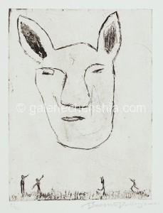 Beezy Bailey 比兹.贝利，The Gian Bunny Man 巨兔人，Hand Coloured Etching 手绘彩色蚀刻，39.5 x 28 cm, 2001_副本