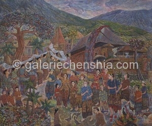 Imade Surita 伊梅德.苏瑞塔，Nyegra Gunung Ceremony 捏山仪式，Oil on Canvas 布油画，150 x 180 cm, 2007_副本