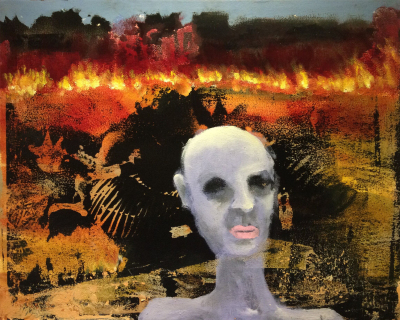 Beezy Bailey 比兹.贝利，Rhoin war 犀牛的战争，Oil Printting油画60 x 75 cm